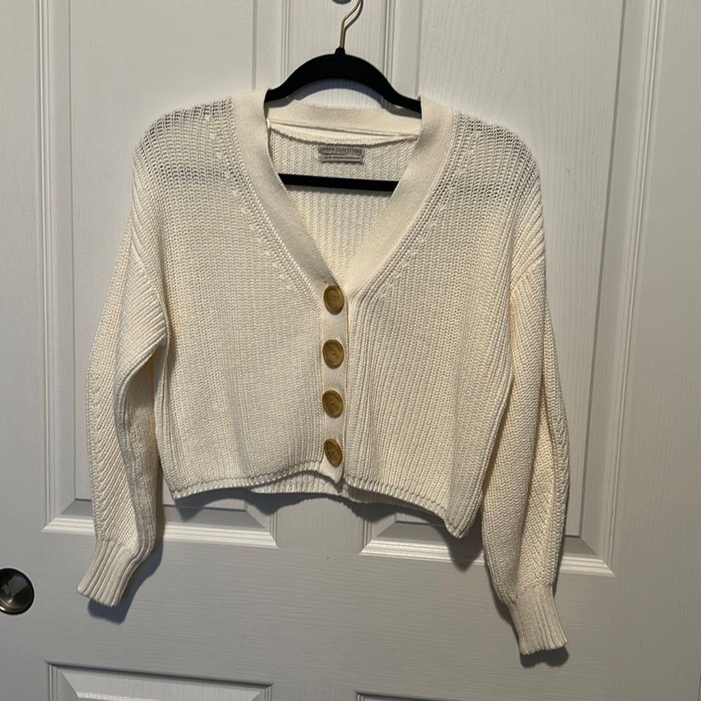 Urban Outfitters Cream Cropped Button Cardigan